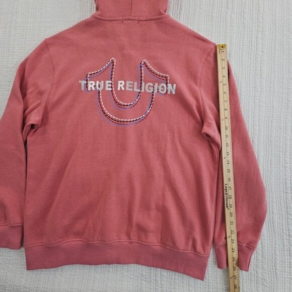 True Religion Full Zip Hoodie NWT Men's XL Red Overlap Logo NEW Kangaroo Pocket - Picture 9 of 12